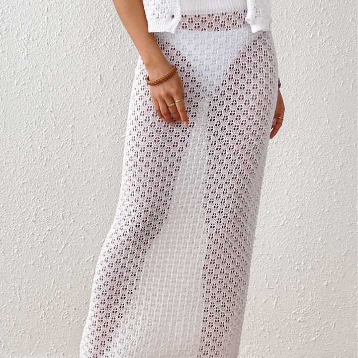 Dame Hæklet Maxi Skirt og Cardigan Sæt Stilla