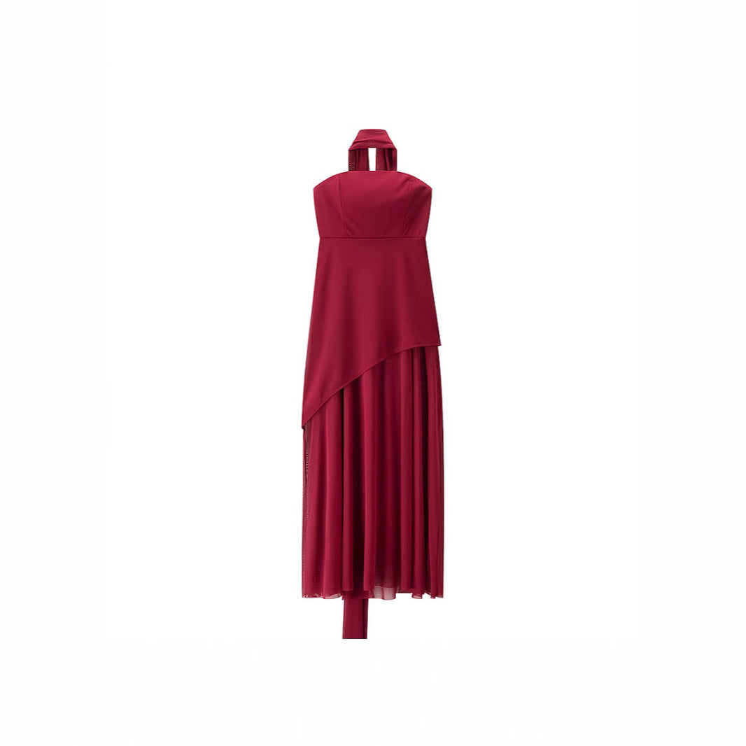 Dame Maxikjole med asymmetrisk snit og elegant drapering Stilla