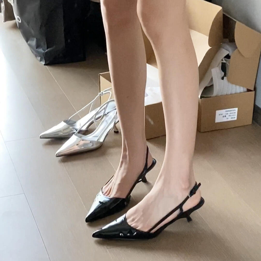 Dame Patenteret læder Spids tå Slingback Ballerinaer med justerbar rem Stilla