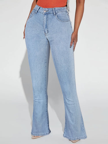 Dame Bootcut Jeans med floralt broderedesign og høj talje Stilla