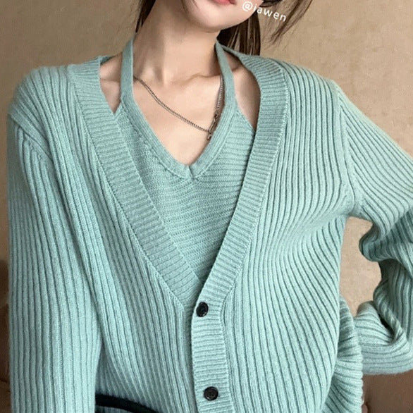 Kvinders chunky strikket cardigan med en afslappet pasform og dyb V-hals Stilla