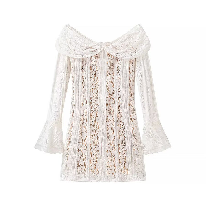 Dame spidsesbluse med aftagelig off-shoulder krave og romantiske klokkeærmer Stilla