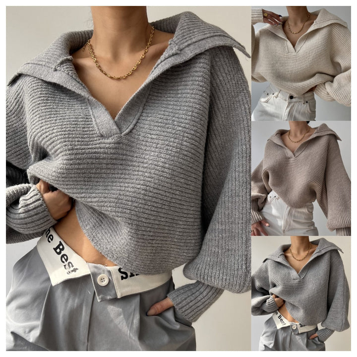 Kvinders pullover med oversized snit og moderne V-hals Skovae