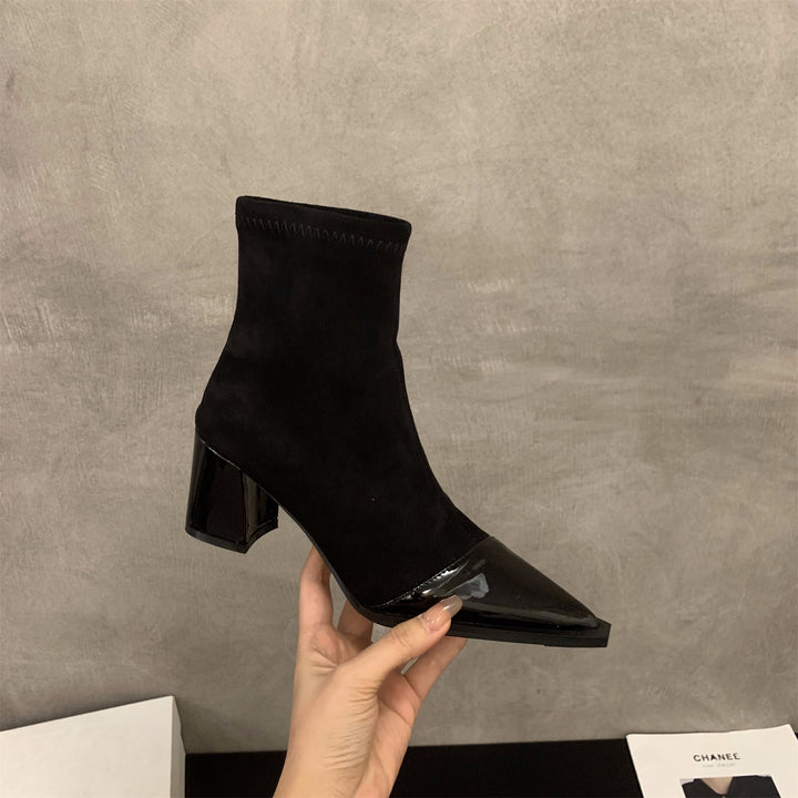 Dame Elegante Suede Ankelstøvler med Glinsende Læderdetalje Stilla