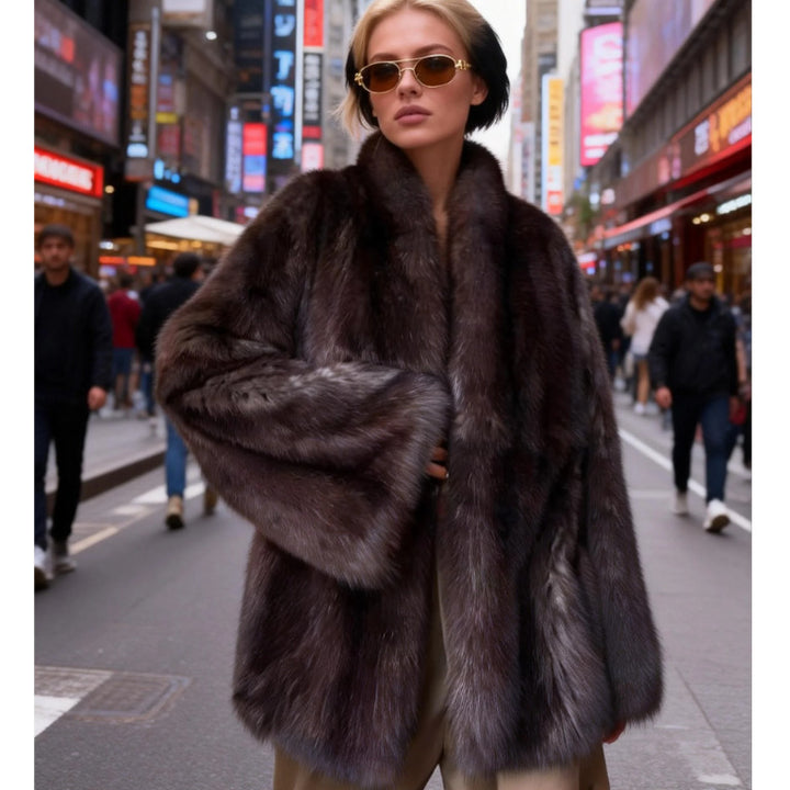 Kvinders hyggelige faux fur jakke med elegant krave og blød foring Stilla