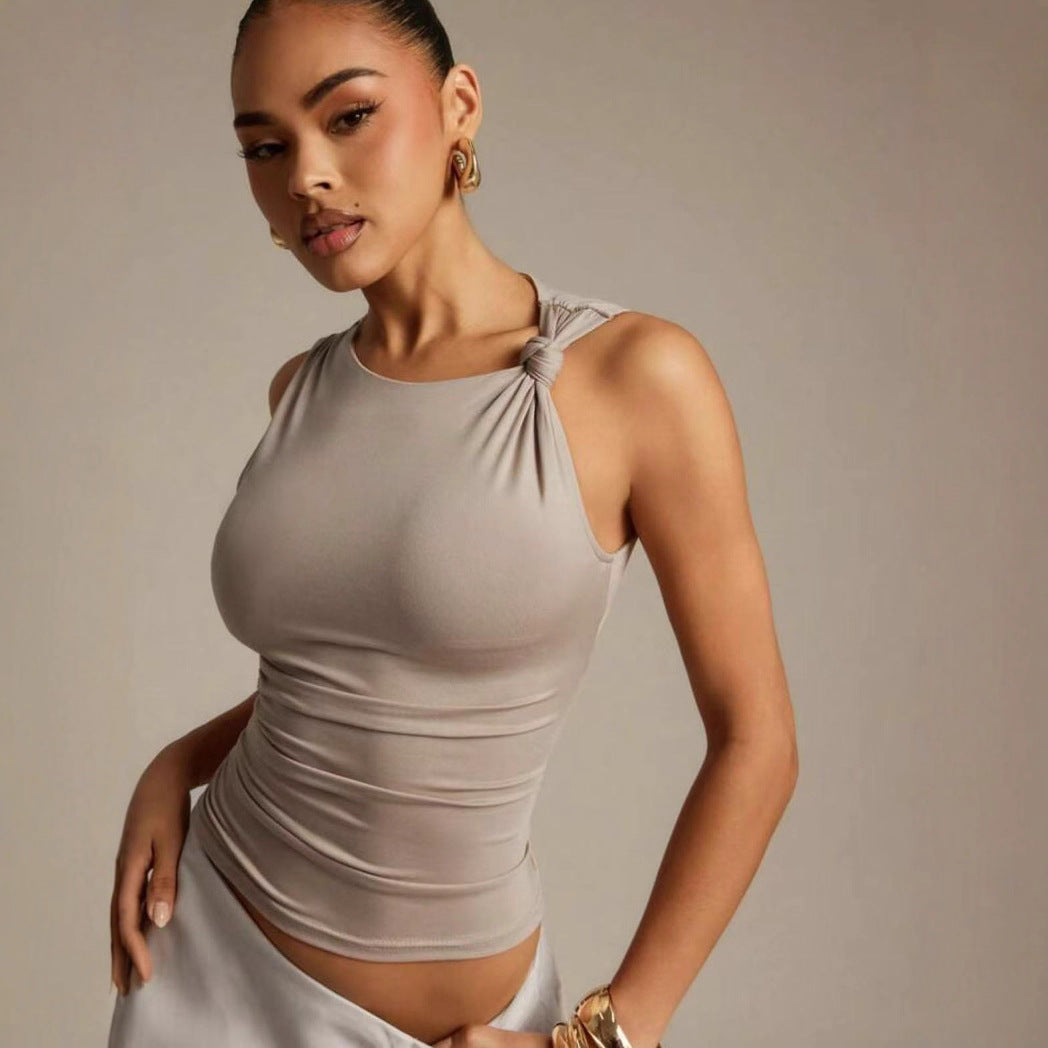 Dame Elegant bluse med knude-detalje og figursyet snit Skovae