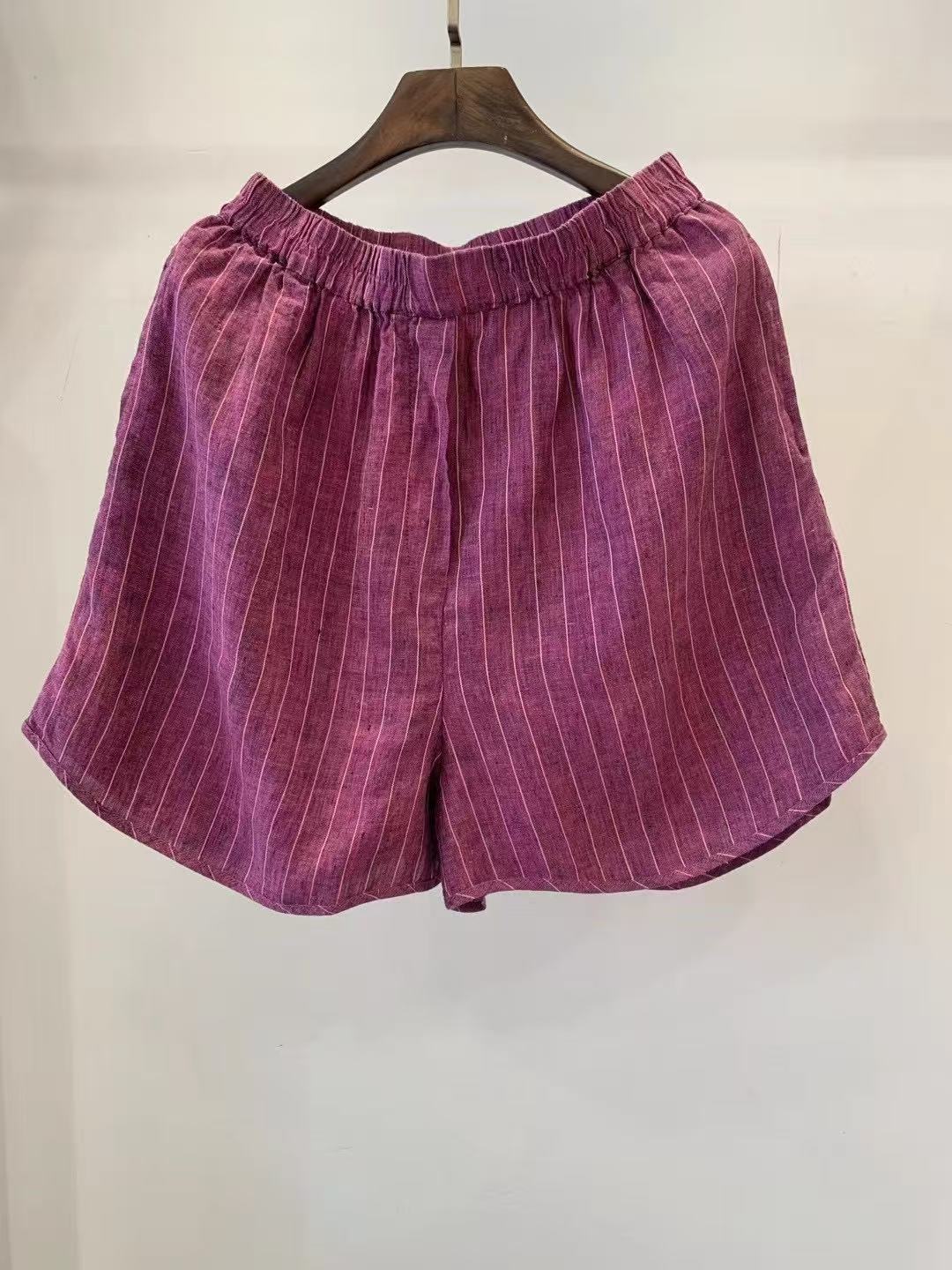 Dame Casual Stribede Linned Shorts Stilla