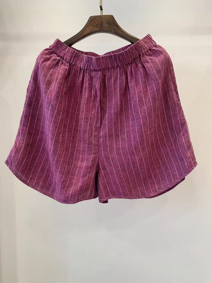Dame Casual Stribede Linned Shorts Stilla