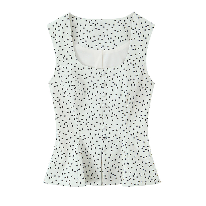 Dame Polka-Dot Taljeret Top med elegant knaplukning Skovae