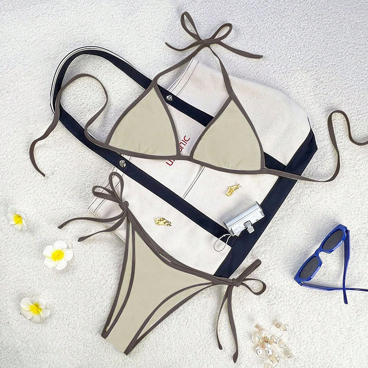 Dame triangel-bikini med høje stropper og justerbare sidebånd Skovae