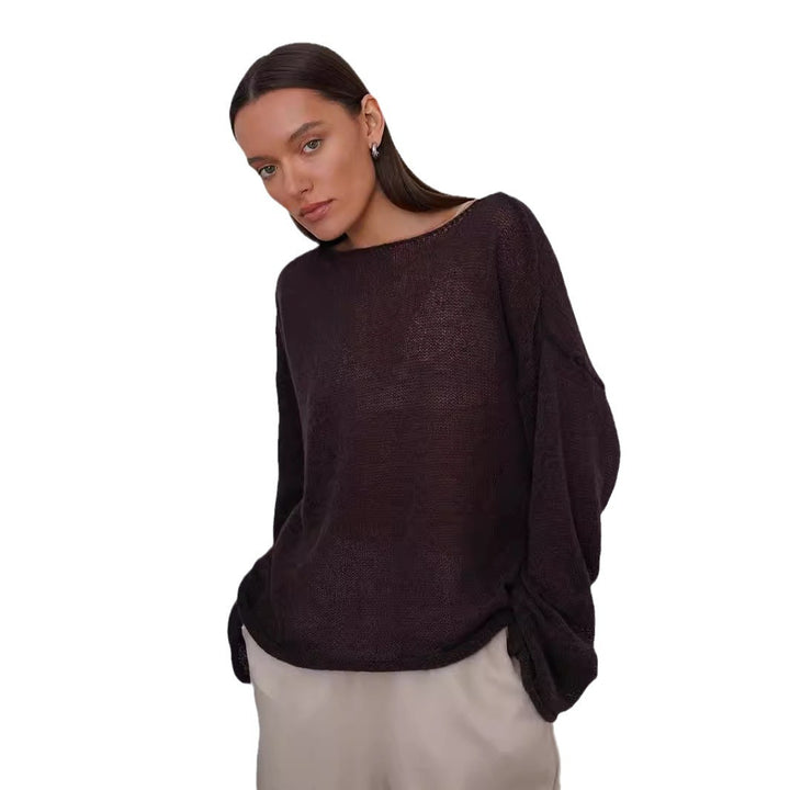 Damer casual sweater med brede ærmer og fint huller strik design Stilla