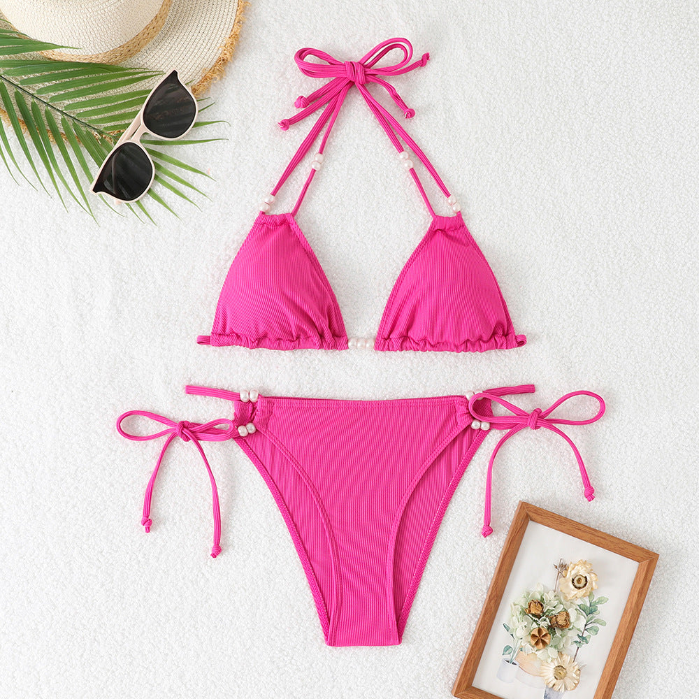 Dame triangel-bikini med raffinerede perleaccentuer Skovae