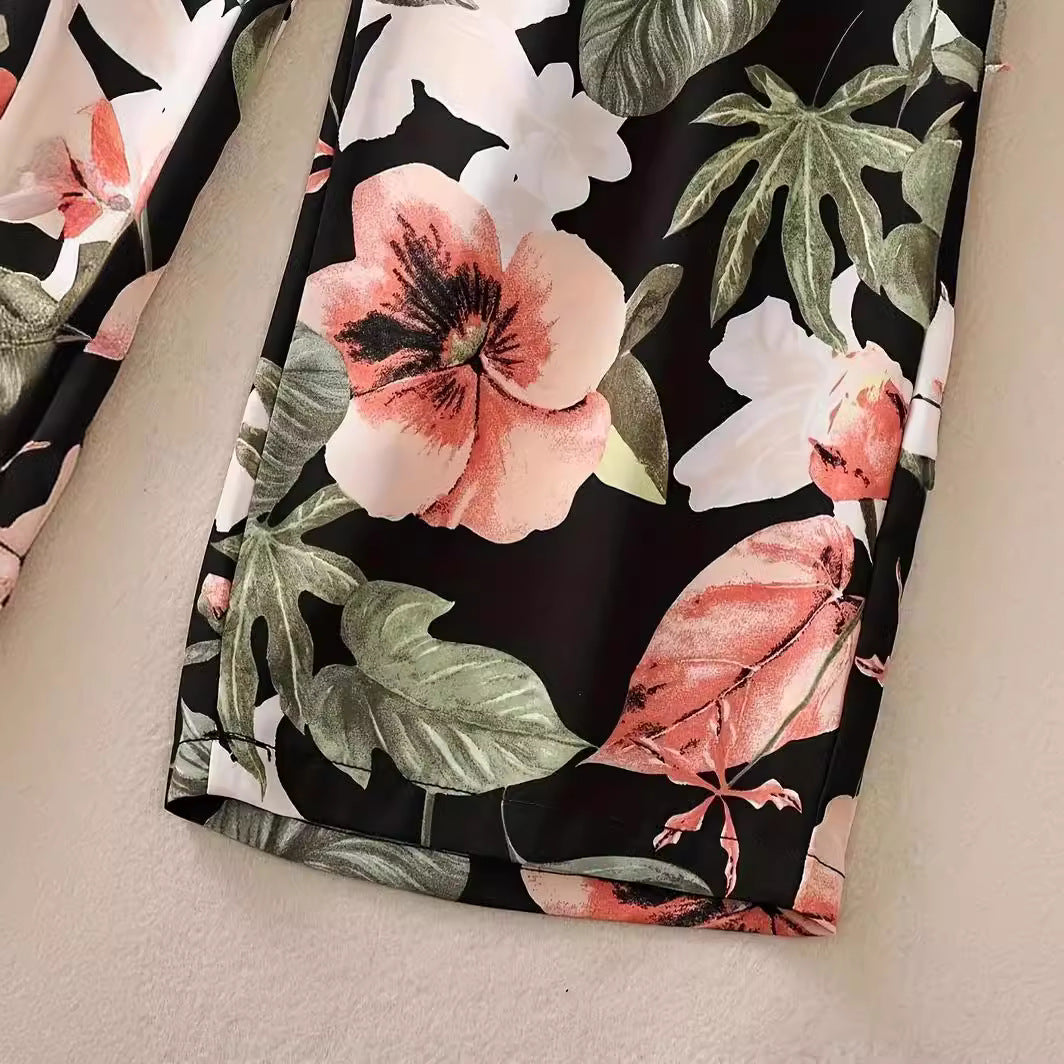Dame Florale Palazzo-Bukser med elastisk linning og sidelommer Stilla