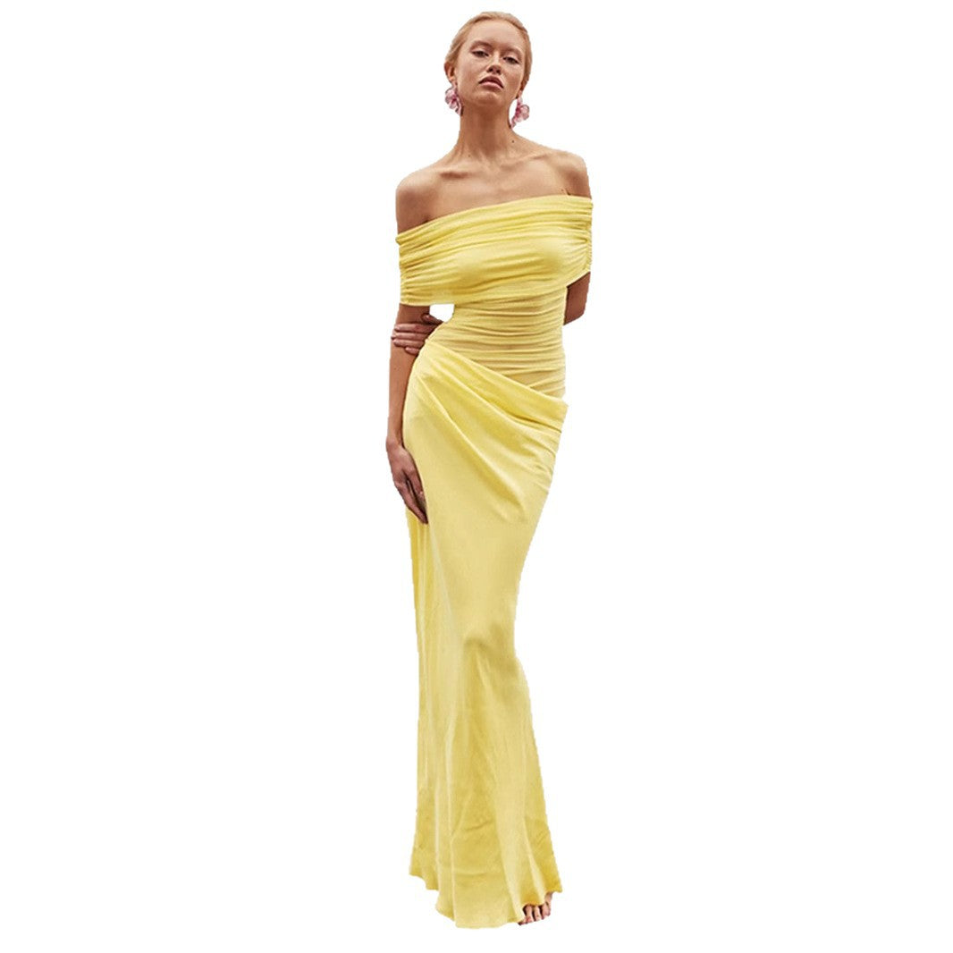 Dame Elegant Wrap Kjole med Off-Shoulder Design og Draperingseffekt Skovae