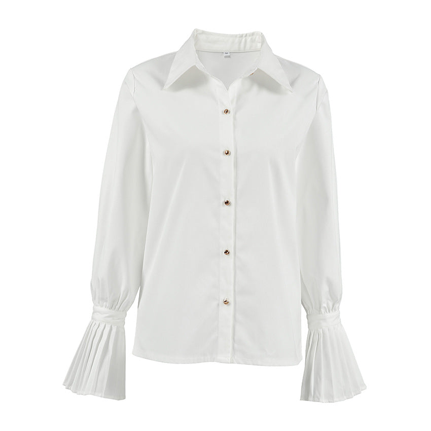 Dame elegant Bluse med plisserede ærmer og knaplukning Stilla