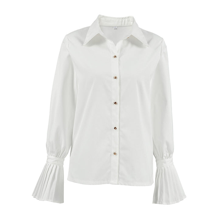 Dame elegant Bluse med plisserede ærmer og knaplukning Stilla