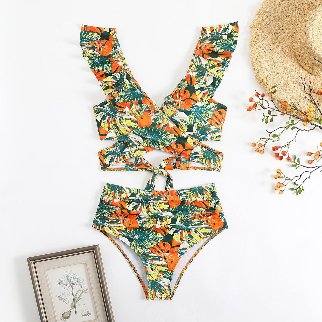 Dame Cropped Bikini-sæt med legende flæse-design og elegant bindesystem Skovae