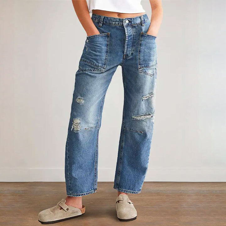 Dame Relaxed Fit Jeans i moderne Used-Look med lommer Stilla