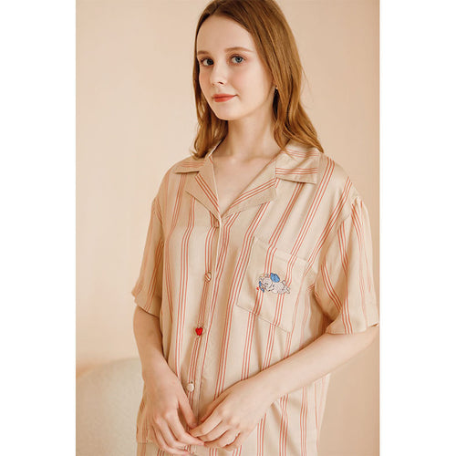 Dame Sommer Pyjama-Sæt med stilfuldt stribemønster og komfortabelt kortærmet overdel Stilla