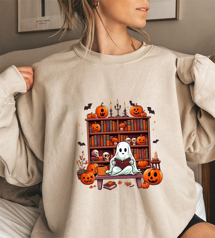 Kvinders sweatshirts med efterårsinspireret creepy motiv og afslappede puffærmer Stilla