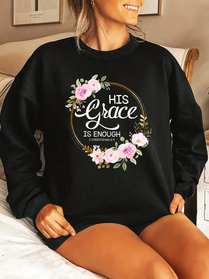 Kvinders sweatshirt med motiverende tekst og blomstermønster Stilla