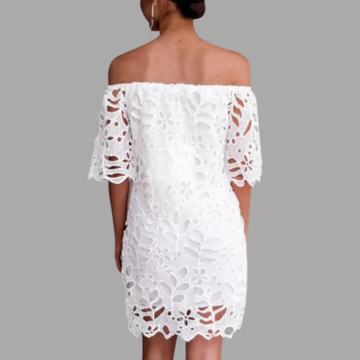 Dame Romantisk Off-Shoulder Kjole med blomstret huller mønster og bredt skårne ærmer Stilla