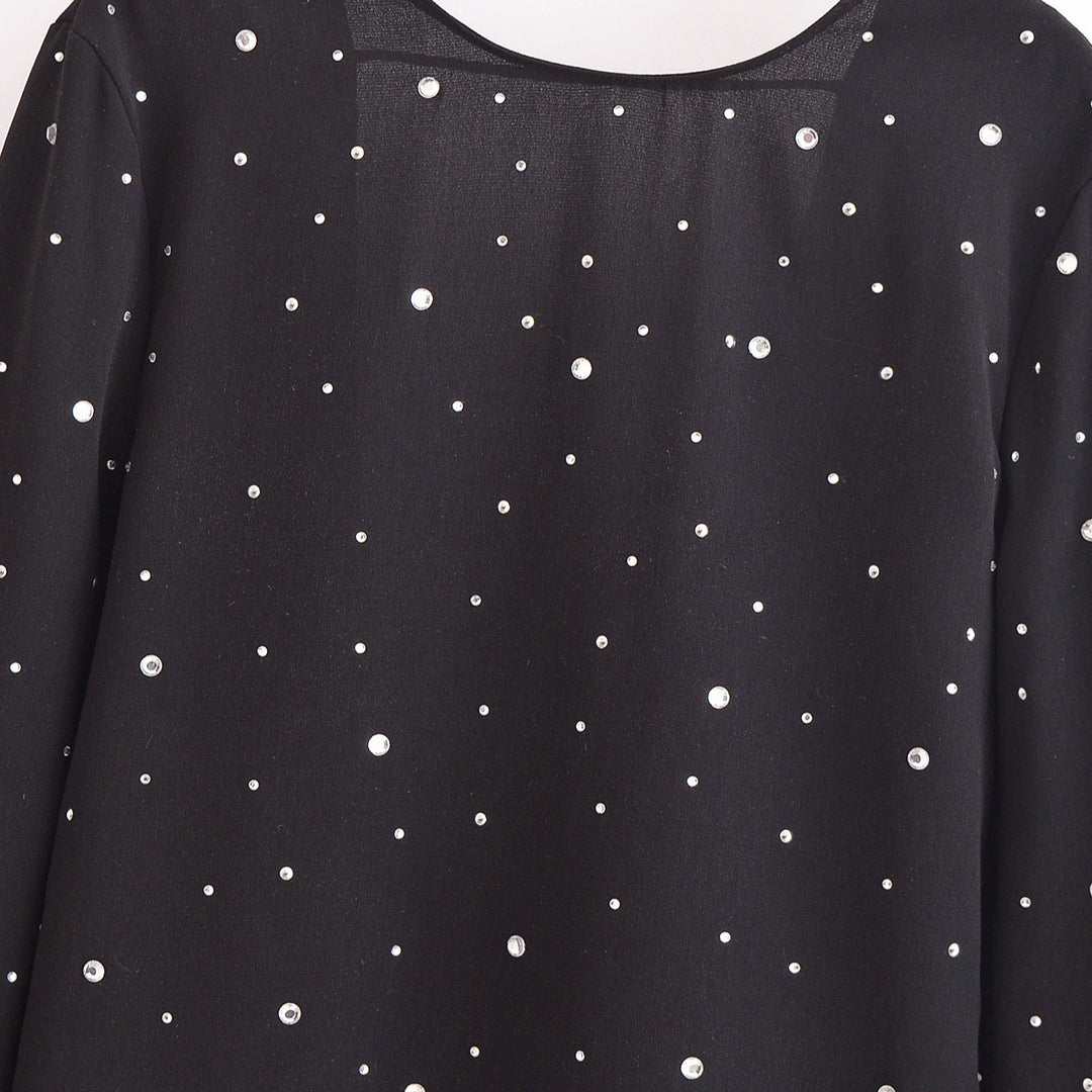 Femme Elegante Bluse med lange ærmer og palietdetalje Stilla