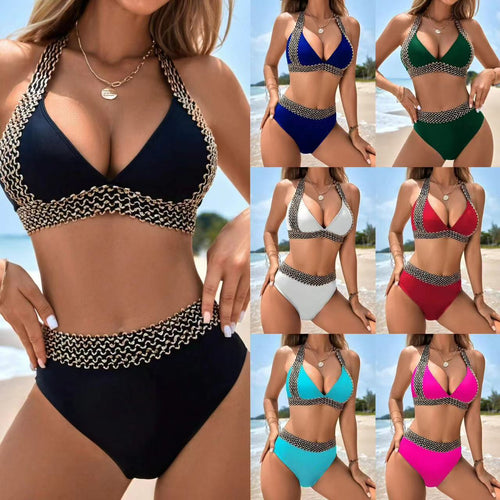 Dame Triangel-Bikini med dekorativt bånddesign Skovae