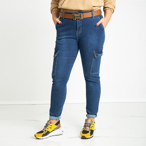 Dame Cargo-Jeans med høj talje og praktiske sidelommer Stilla