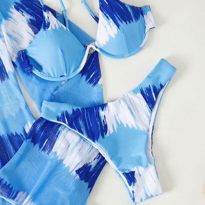 Dame Bikinisæt med gennemsigtig Kimono og moderne design Skovae