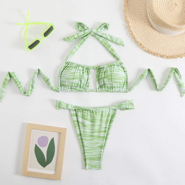 Dame Bikini-sæt med legende bånd og trendy stribedesign Stilla