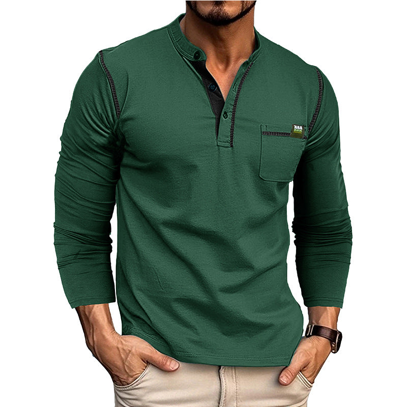 Herren Langærmet T-shirt med moderne krave og brystlomme Stilla