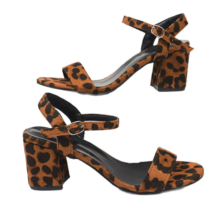 Dame åbne sandaler med blokhæl og leopardmønster Stilla