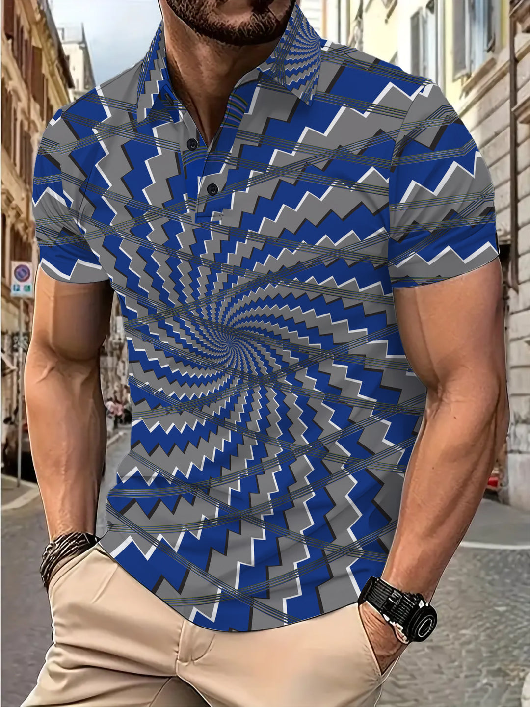 Herrer Poloshirt med kreativt spiralformet design og åndbare egenskaber Stilla