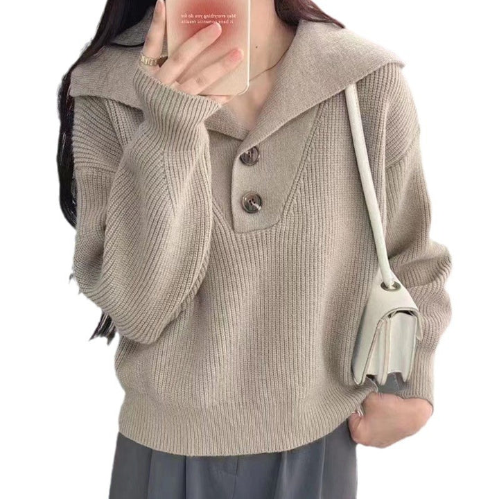 Femme Strik-Polo-Sweater med knapliste Stilla