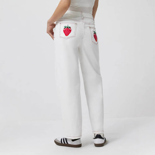 Dame elegante jeans med frugtagtig broderi Stilla