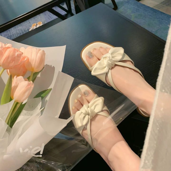 Dame stilfulde Open-Toe Remsandaler med dekorativ bue Stilla