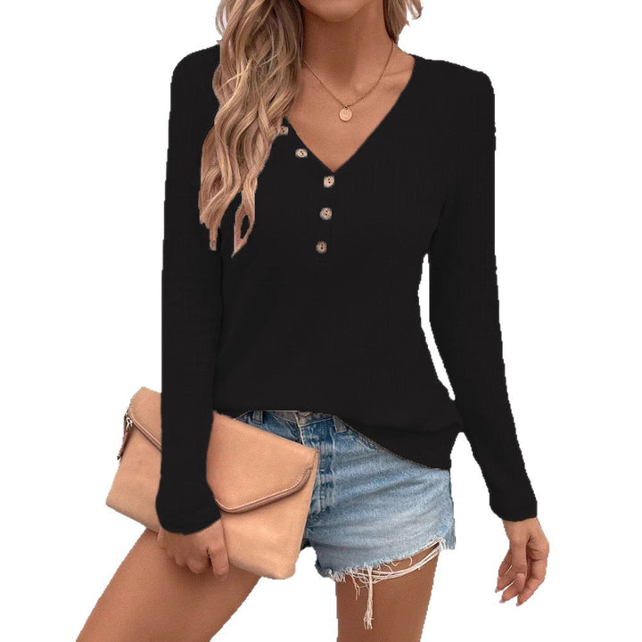 Dame stretch V-hals sweater med knapper Stilla