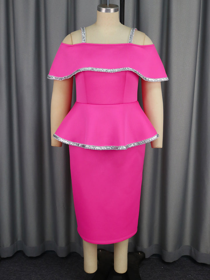 Dame elegant Peplum-kjole med off-shoulder design og glimmerdetaljer Skovae