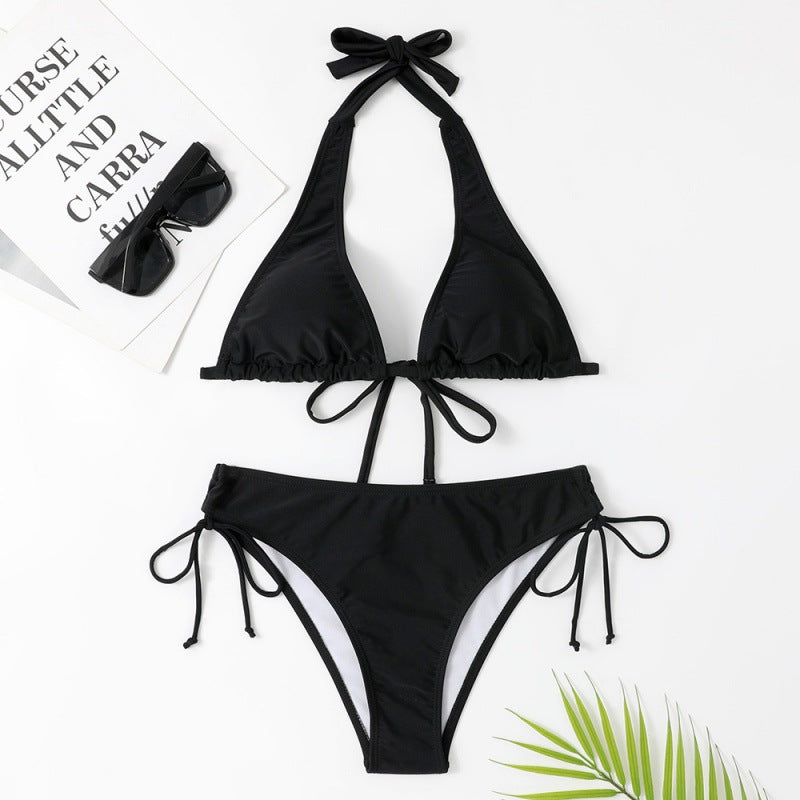 Dame Triangel-Bikini med justerbart halterdesign og sidelæns bindingsbånd Skovae