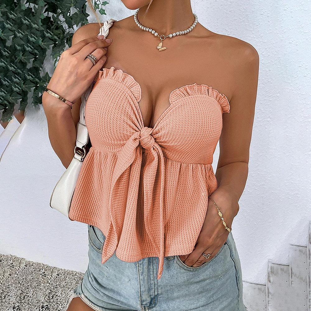 Kvinders crop top med off-shoulder design og legende knude Stilla