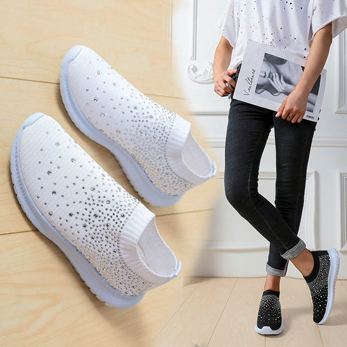Dame Sneakers med glitrende accenter og elastisk strikket overmateriale Stilla