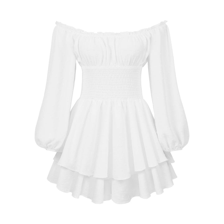 Dame off-shoulder minikjole med voluminøs skørt og lange puffærmer Stilla