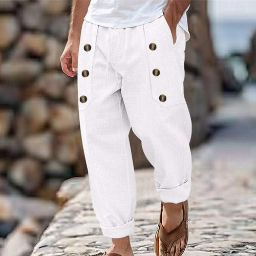 Herrer lette, casual sommer cargo-bukser med trykknapdetaljer Stilla