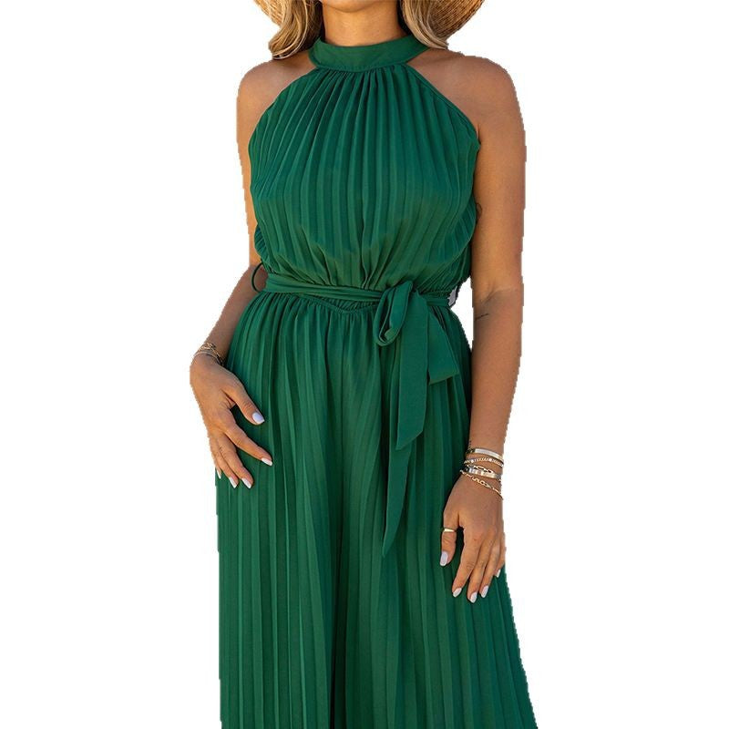 Dame Elegant Jumpsuit med høj krave og svungent ben Stilla