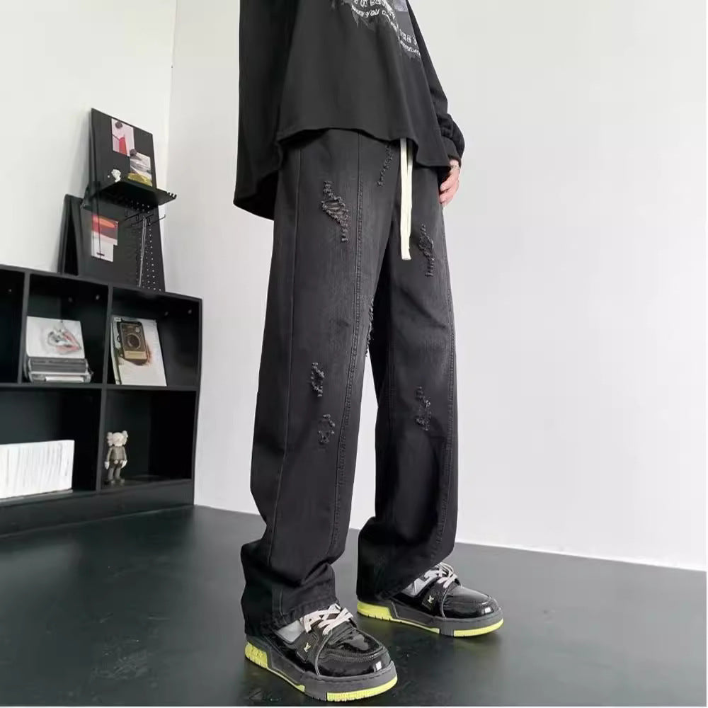 Herren Vintage-Style Baggy-Jeans med Ødelæggelses-effekter og elastisk Talje Stilla