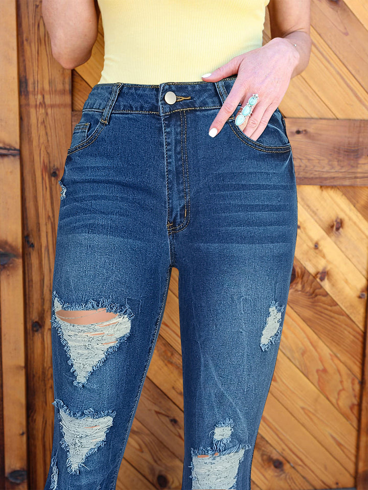 Dame Flared Jeans med stilfulde Destroyed-detaljer og høj talje Stilla