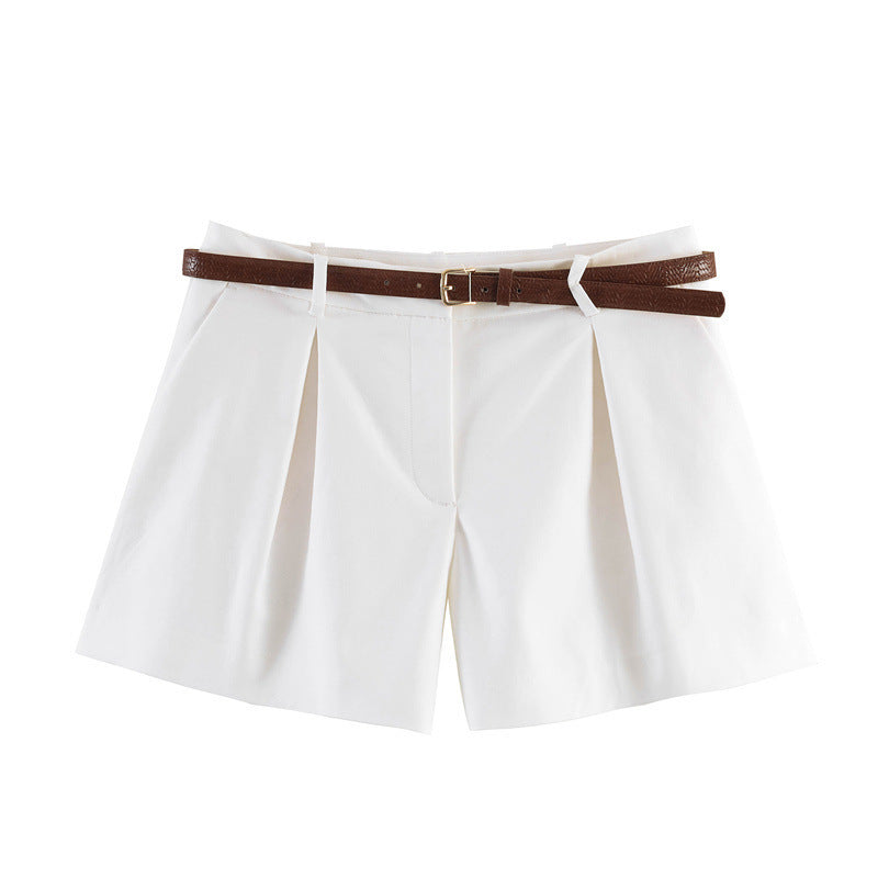 Dame elegant polka-dot shorts med bælte Skovae
