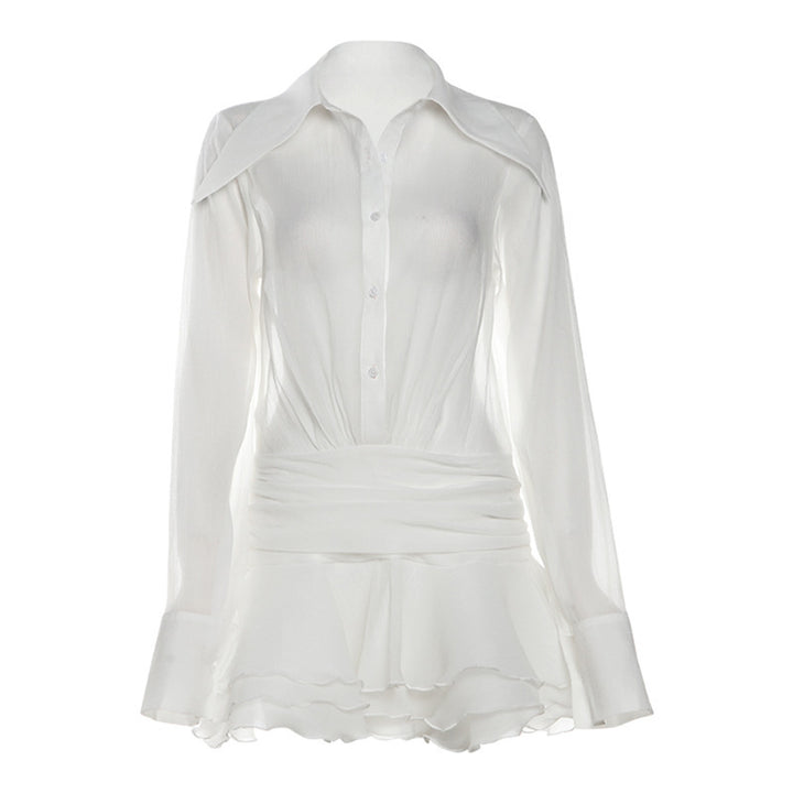 Damebluse med voluminøs flæsekant og elegant ståkrave Stilla
