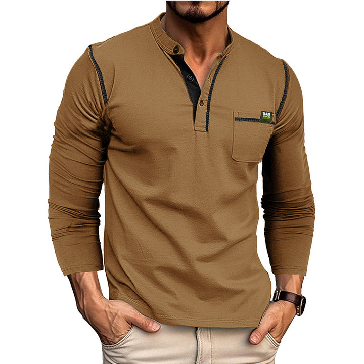 Herren Langærmet T-shirt med moderne krave og brystlomme Stilla